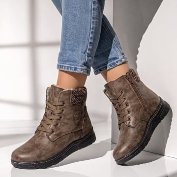 Ghete Dama, Ghete dama cu siret si fermoar khaki LILI33, modlet.ro