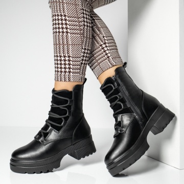 Ghete Dama, Ghete dama cu siret si fermoar negre MOD12630, modlet.ro