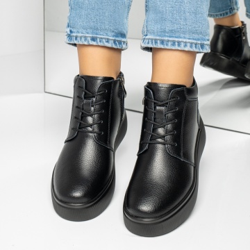 Ghete Dama, Ghete dama cu siret si talpa groasa negre din Piele naturala MOD12219, modlet.ro