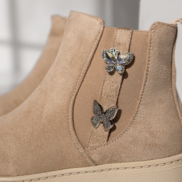 Ghete dama cu talpa groasa si accesorii metalice bej suede MOD12396, 4, modlet.ro