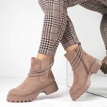 Ghete dama cu talpa groasa si accesoriu cu strasuri khaki MOD10715, 3, modlet.ro