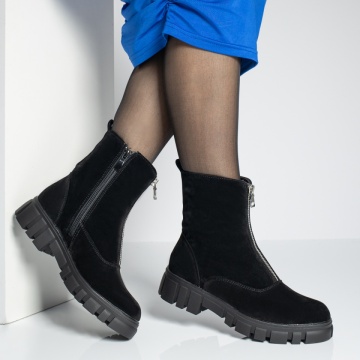 Ghete dama cu talpa groasa si fermoar negru suede MOD12620, 4, modlet.ro