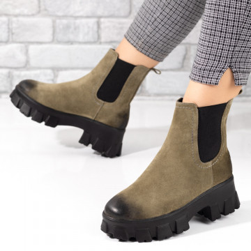 Ghete dama cu talpa groasa verde suede din Piele naturala MOD05383, 3, modlet.ro