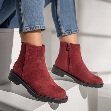 Ghete dama cu talpa joasa si fermoar rosu suede MOD12243, 3, modlet.ro