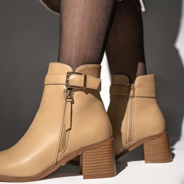 Ghete dama cu toc gros si fermoar khaki MOD12635, 4, modlet.ro