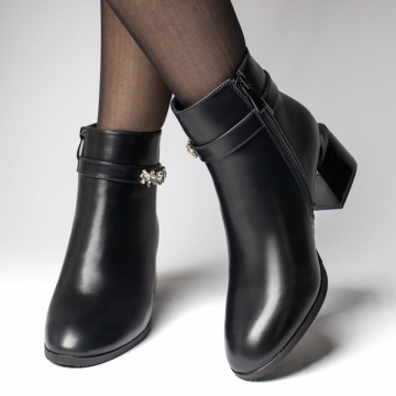 Ghete dama cu toc gros si fermoar negre MOD12374, 3, modlet.ro