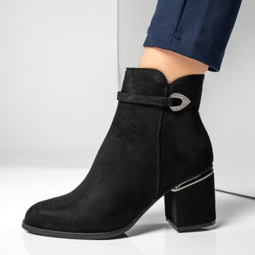 Ghete dama cu toc gros si fermoar negru suede MOD12886, 3, modlet.ro