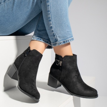 Ghete dama cu toc si fermoar negru suede MOD12399, 3, modlet.ro