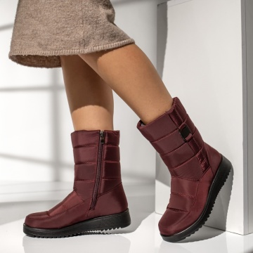 Ghete dama din fas cu fermoar si talpa groasa rosii MOD12247