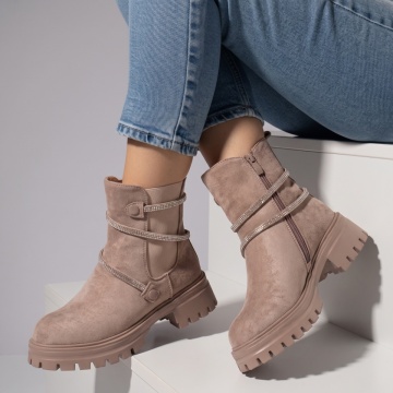 Ghete cu platforma, Ghete dama khaki suede cu accesoriu detasabil MOD10716, modlet.ro