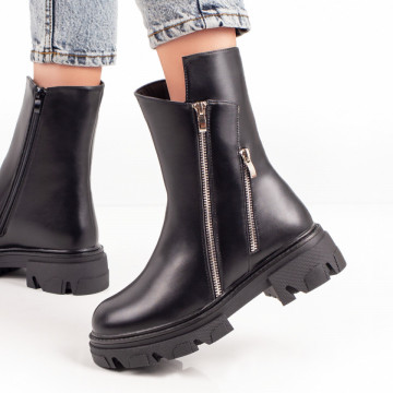 Ghete dama negre cu fermoare laterale si talpa groasa MOD06958, 1, modlet.ro