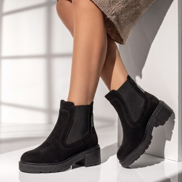 Ghete Dama, Ghete dama negre suede cu insertie de material elastic din Piele naturala MOD07715, modlet.ro