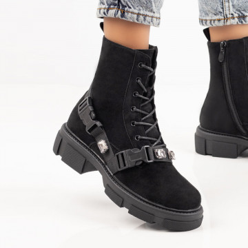 Ghete negre cu siret si curele decorative dama cu fermoar MOD06665