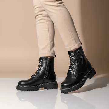 Ghete negre cu siret si fermoar dama MOD07152, 3, modlet.ro