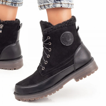 Ghete negre suede cu siret si fermoar dama MOD06845, 3, modlet.ro