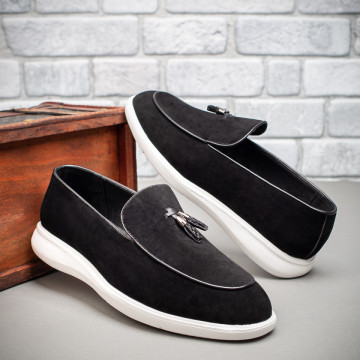 Mocasini barbati negri suede si talpa alba MOD09525, 1, modlet.ro