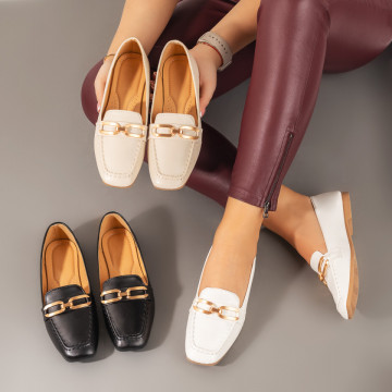 Mocasini dama cu accesoriu metalic albi MOD10158, 4, modlet.ro