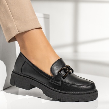Mocasini dama cu accesoriu metalic negri MOD13972, 3, modlet.ro