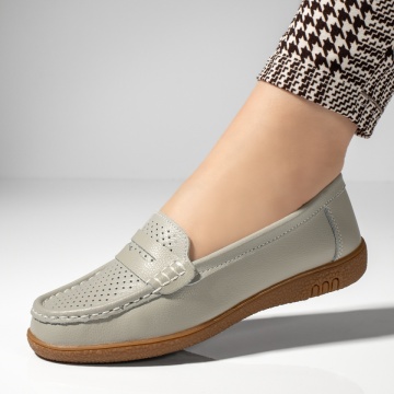 Mocasini dama cu perforatii gri din Piele naturala MOD08257, 2, modlet.ro