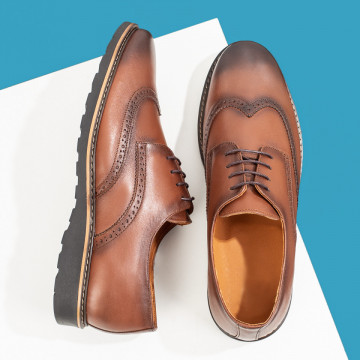 Pantofi barbatesti eleganti cu siret din Piele naturala maro MOD03546, 3, modlet.ro