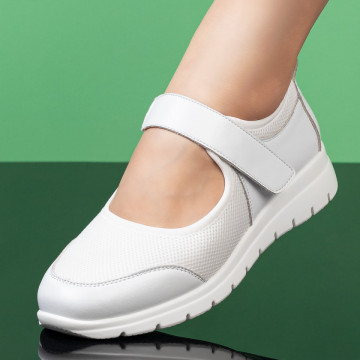 Pantofi casual albi cu bareta MOD08339, 3, modlet.ro