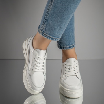 Pantofi casual albi dama din Piele naturala MOD11708, 3, modlet.ro