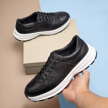 Pantofi casual barbati cu siret negru cu alb din Piele naturala MOD13967, 3, modlet.ro