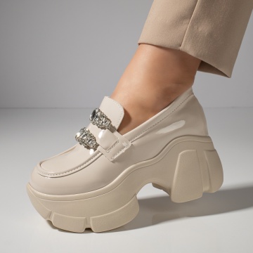 Pantofi casual cu platforma bej dama MOD11835, 3, modlet.ro