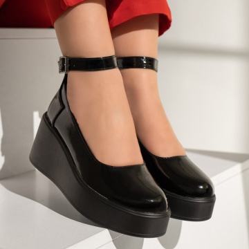 Pantofi casual cu platforma si bareta negru cu aspect lucios MOD12964, 3, modlet.ro