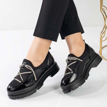 Pantofi casual cu strasuri si talpa groasa negri MOD11061, 5, modlet.ro