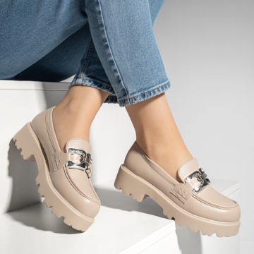 Pantofi casual cu talpa groasa si accesoriu metalic bej ZEF13247, 4, zeforia.ro