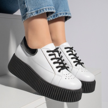 Pantofi casual dama albi cu talpa groasa din Piele naturala MOD12740, 3, modlet.ro