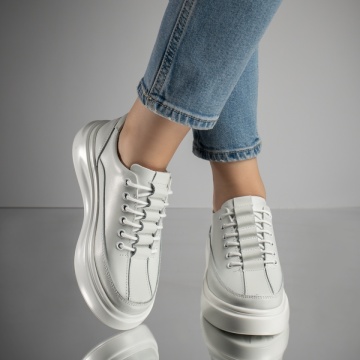 Pantofi casual dama albi din Piele naturala MOD11702, 3, modlet.ro