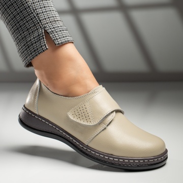 Pantofi casual dama bej cu scai din Piele naturala MOD06740, 3, modlet.ro