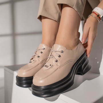Pantofi casual dama bej cu siret si platforma MOD11832, 3, modlet.ro