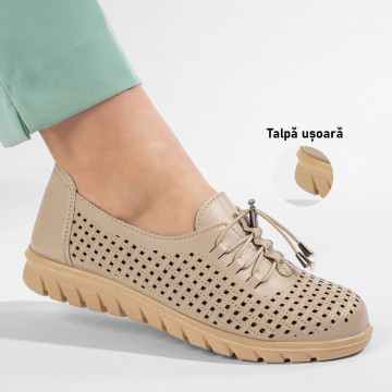 Pantofi casual dama bej perforati MOD11211, 3, modlet.ro