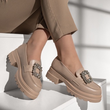 Pantofi casual dama cu accesoriu decorativ bej MOD09976, 4, modlet.ro