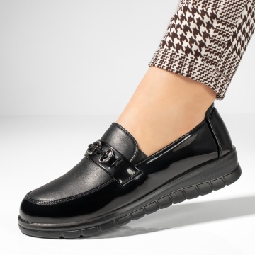 Pantofi casual dama cu accesoriu decorativ negri MARA14, 2, modlet.ro