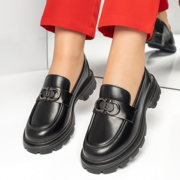 Pantofi casual dama cu accesoriu decorativ negri MOD13370, 3, modlet.ro