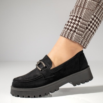 Pantofi casual dama cu accesoriu decorativ negru suede MOD13982, 1, modlet.ro
