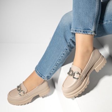 Pantofi casual dama cu accesoriu metalic bej MOD13249, 2, modlet.ro