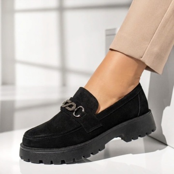Pantofi casual dama cu accesoriu metalic negru suede MARA21, 2, modlet.ro