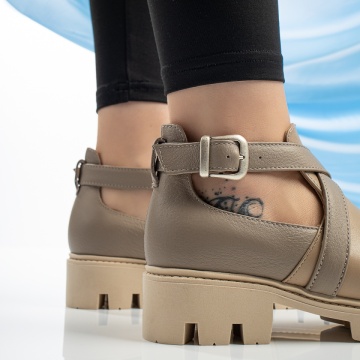 Pantofi casual dama cu bareta bej din Piele naturala MOD10375, 2, modlet.ro