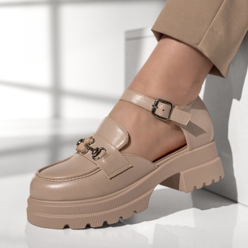 Pantofi casual dama cu bareta si accesoriu decorativ bej MOD13015, 2, modlet.ro