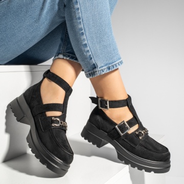 Pantofi casual dama cu bareta si tapla groasa negru suede MOD13250, 2, modlet.ro