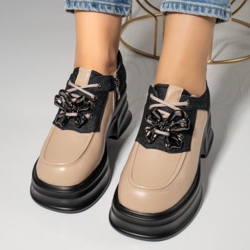 Pantofi casual dama cu fermoar si platforma bej MOD12094, 4, modlet.ro
