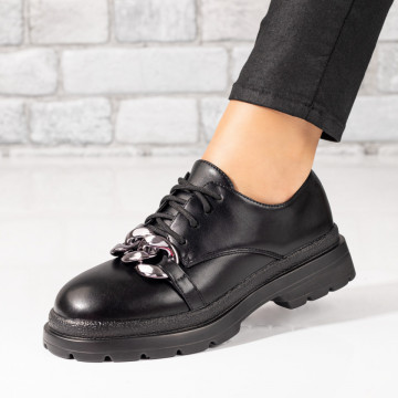 Pantofi casual dama cu lant decorativ negri MOD03095, 1, modlet.ro