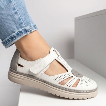 Pantofi casual dama cu perforatii alb cu gri EVA91, 2, modlet.ro