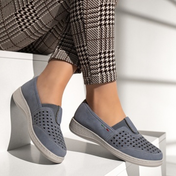 Pantofi casual dama cu perforatii albastru suede MOD13311, 4, modlet.ro