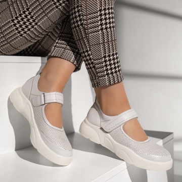 Pantofi casual dama cu perforatii albi MOD13378, 4, modlet.ro